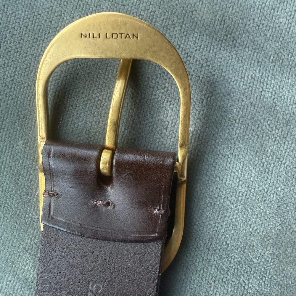 Nili Lotan Chocolate Leather Belt with Gold Buckle - Picture 4 of 8